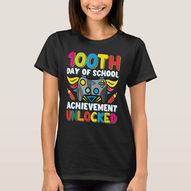 Happy 100th Day Of School Achievement Unlocked Boy T Shirt (Framsida)