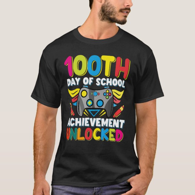 Happy 100th Day Of School Achievement Unlocked Boy T Shirt (Framsida)
