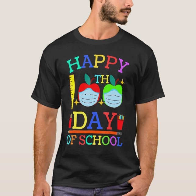 Happy 100th Day Of School Apple Face Mask Teacher  T Shirt (Framsida)