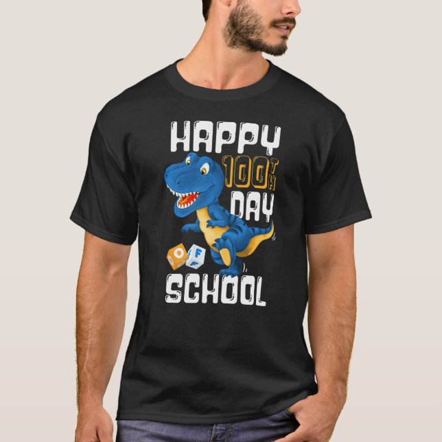 Happy 100th Day of School  Boys Rex Dinosaur Party T Shirt (Framsida)