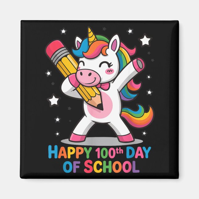 Happy 100th Day Of School Cute Rainbow Unicorn Wom Magnet (Framsidan)