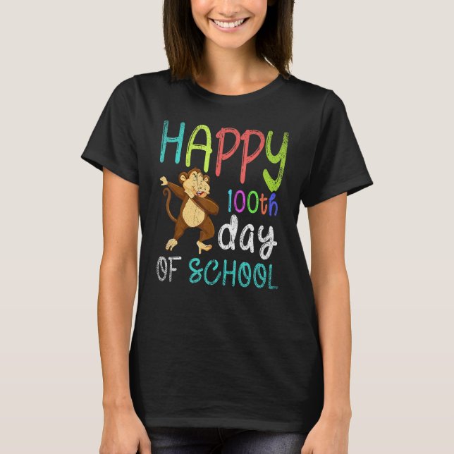 Happy 100th Day Of School Dabbing Monkey 100 Days  T Shirt (Framsida)