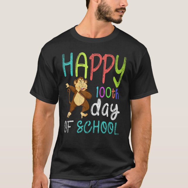 Happy 100th Day Of School Dabbing Monkey 100 Days  T Shirt (Framsida)