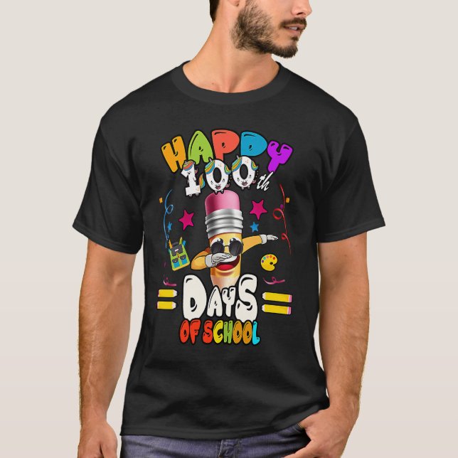 Happy 100th Day of School dabbing Pencil T Shirt (Framsida)