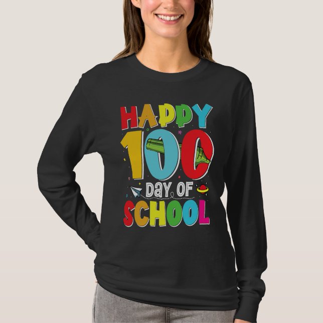 Happy 100th Day Of School Girls Funny 100 Days Of  T Shirt (Framsida)