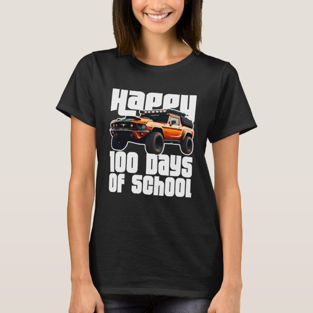 Happy 100th Day Of School Monster Truck Boys Kids  T Shirt (Framsida)