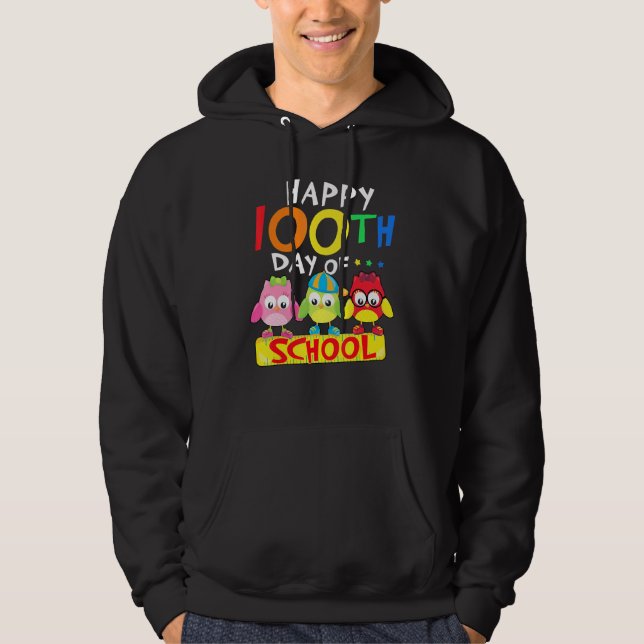 Happy 100th Day Of School Owl Kids 100 Days Teache Hoodie (Framsida)
