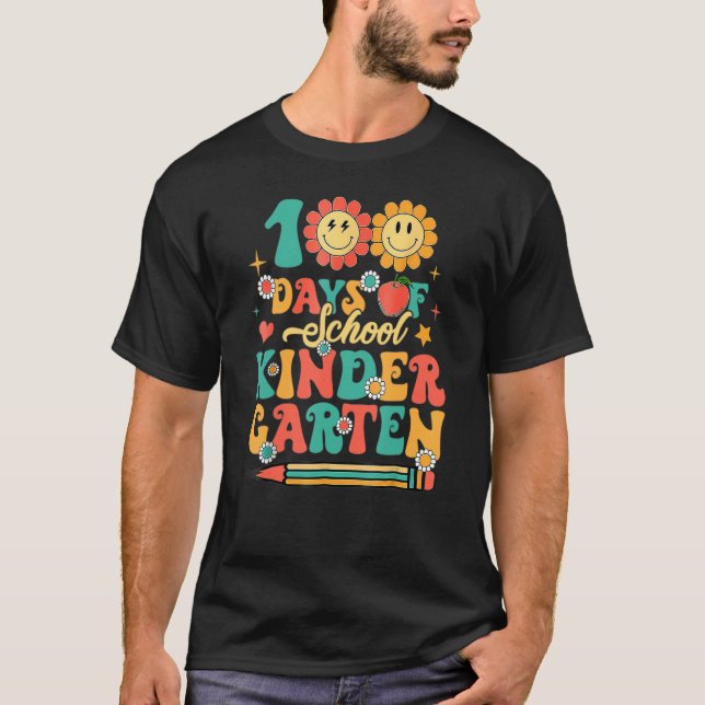 Happy 100th Day Of School Retro Groovy 100 Days Ki T Shirt (Framsida)