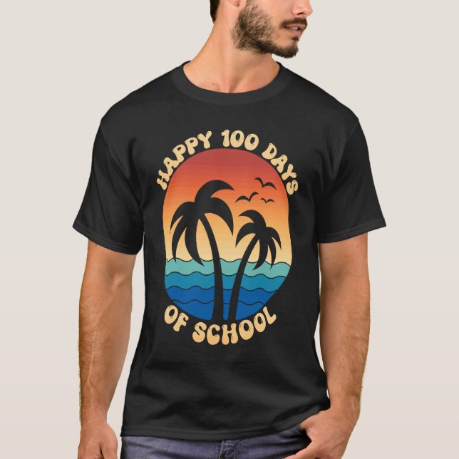 Happy 100th Day Of School Retro Palm Tree Vacation T Shirt (Framsida)