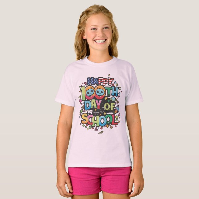 Happy 100th Day of School Robot Space Explorer Kid T Shirt (Hel framsida)