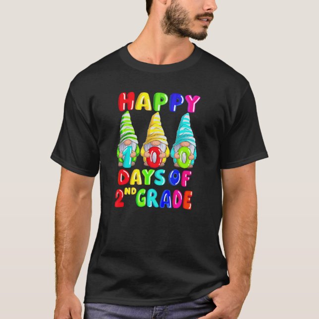 Happy 100th day Of School Second 2nd grade Gnome T T Shirt (Framsida)