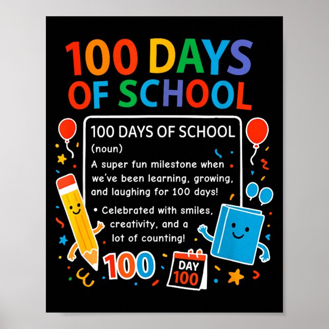 Happy 100th Day Of School Student Design, 100 Days Poster (Framsidan)
