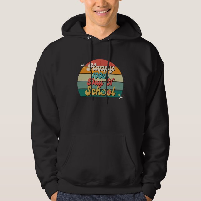 Happy 100th Day Of School Teacher Kids Retro Groov Hoodie (Framsida)