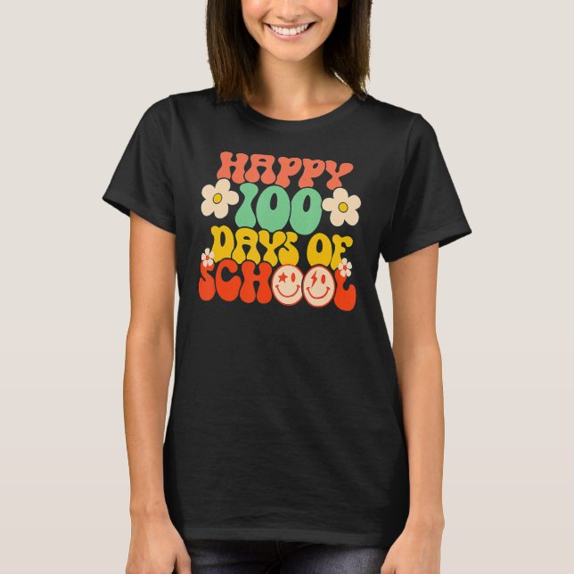 Happy 100th Day Of School Teacher Kids Retro Groov T Shirt (Framsida)