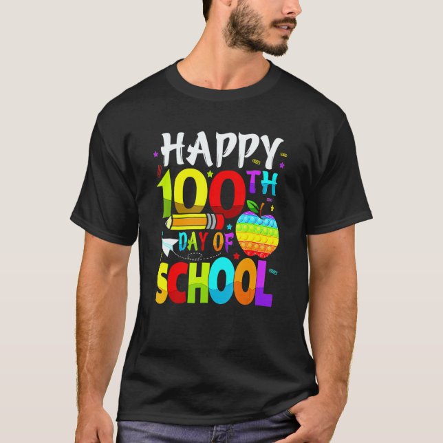 Happy 100th Day Of School Teacher Rainbow 100 Days T Shirt (Framsida)