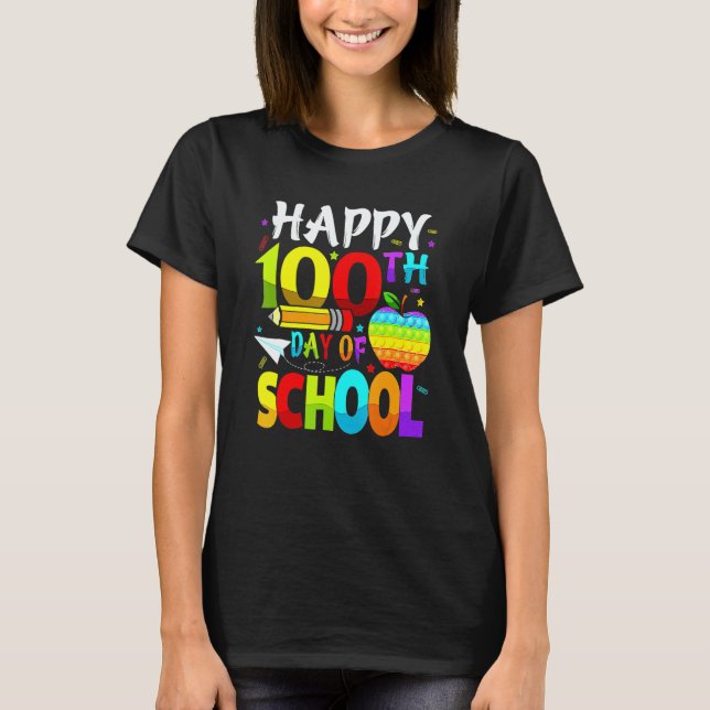 Happy 100th Day Of School Teacher Rainbow 100 Days T Shirt (Framsida)