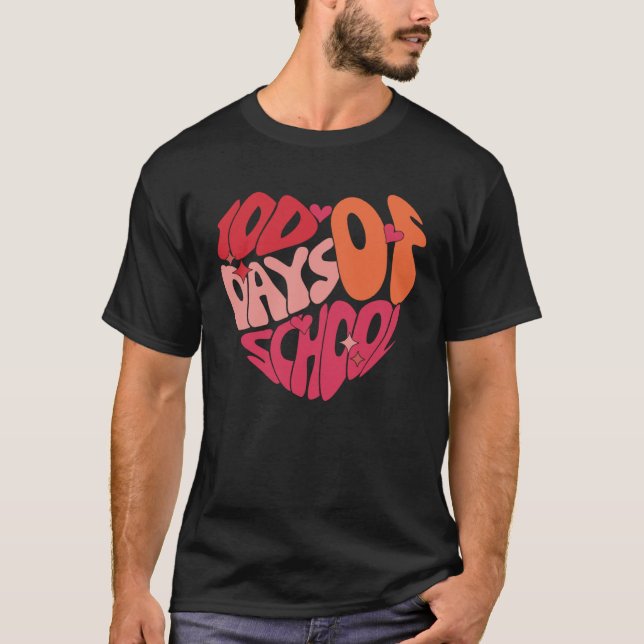Happy 100th Day Of School Teacher Valentines Heart T Shirt (Framsida)