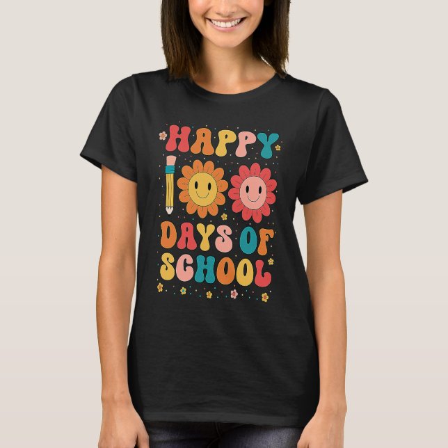 Happy 100th Day Of School Teachers Students Groovy T Shirt (Framsida)