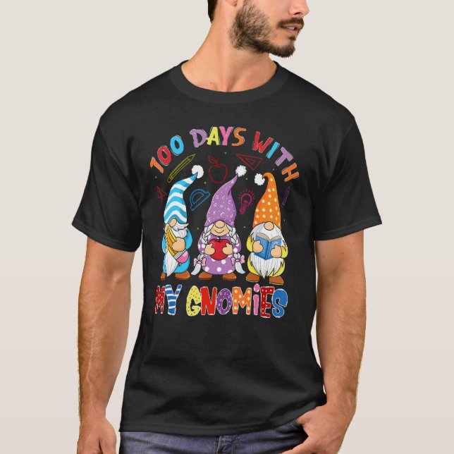 Happy 100th Day Of School Three Gnomes Teacher Boy T Shirt (Framsida)