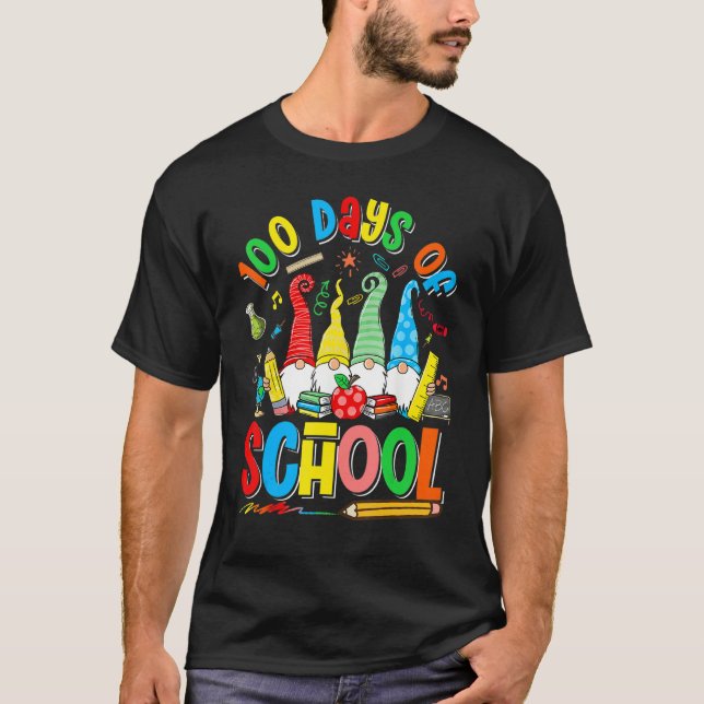 Happy 100th Day Of School Three Gnomes Virtual Tea T Shirt (Framsida)