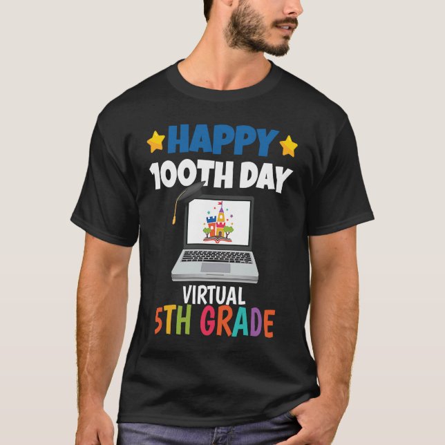 Happy 100th Day of School Virtual 5th Grade T Shirt (Framsida)