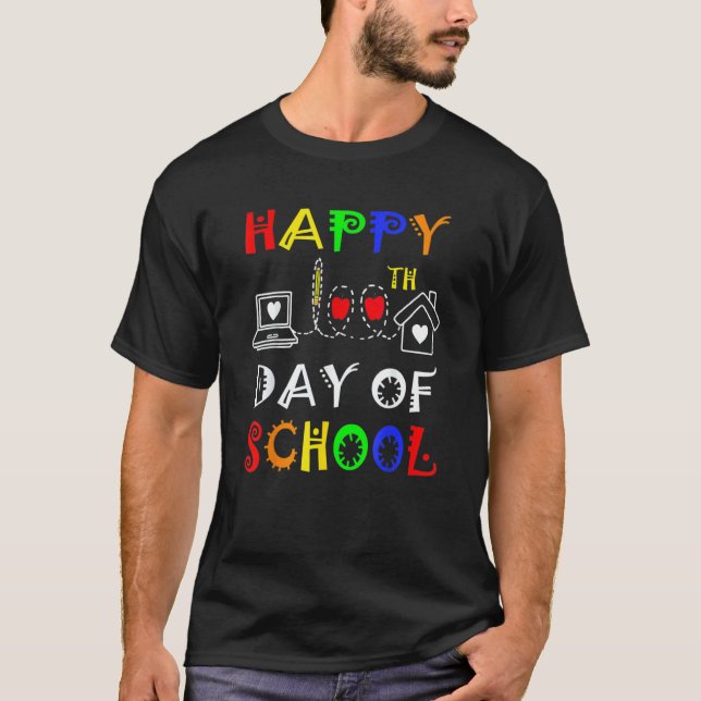 Happy 100th Day Of Virtual School Students And Tea T Shirt (Framsida)