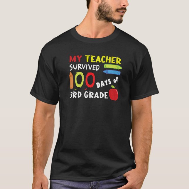 Happy 100th Day Teacher Survived 3rd Grade 100 Day T Shirt (Framsida)