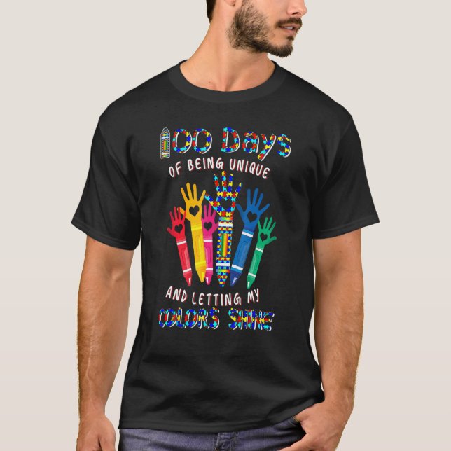 Happy 100th Days Of School Autism Awareness Teache T Shirt (Framsida)