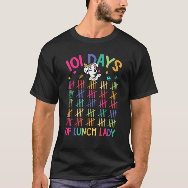 Happy 101 Days School Lunch Lady Dog 100th Days Sm T Shirt (Framsida)