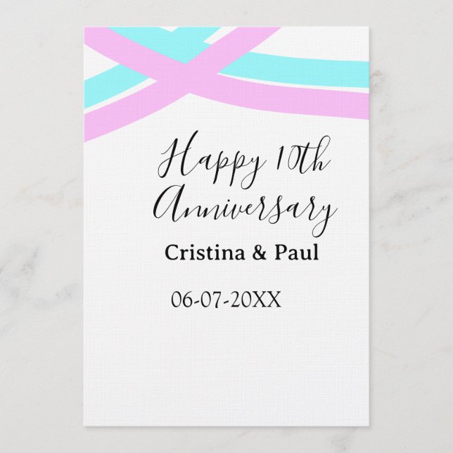 Happy 10th anniversary simple minimal wedding name inbjudningar (Framsida)