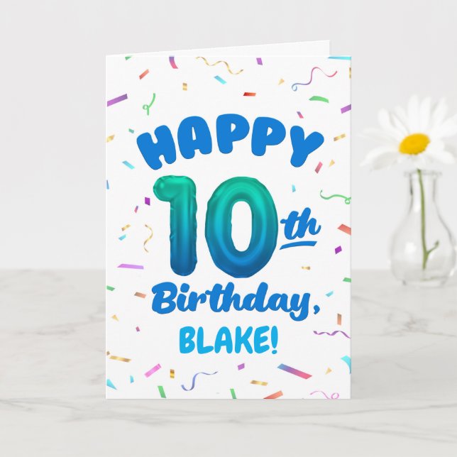 Happy 10th Birthday Card with Custom Name Kort (Liten växt)