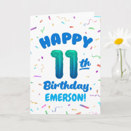 Happy 11th Birthday Card with Custom Name Kort