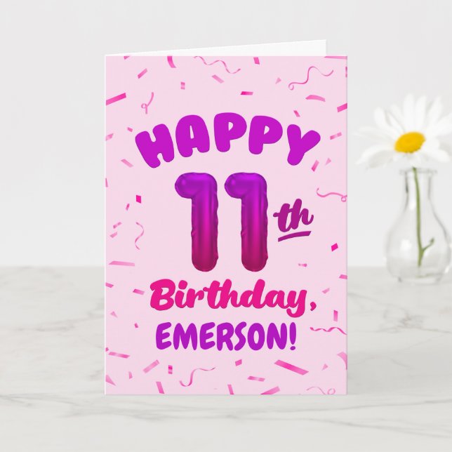 Happy 11th Birthday Card with Custom Name Kort (Liten växt)