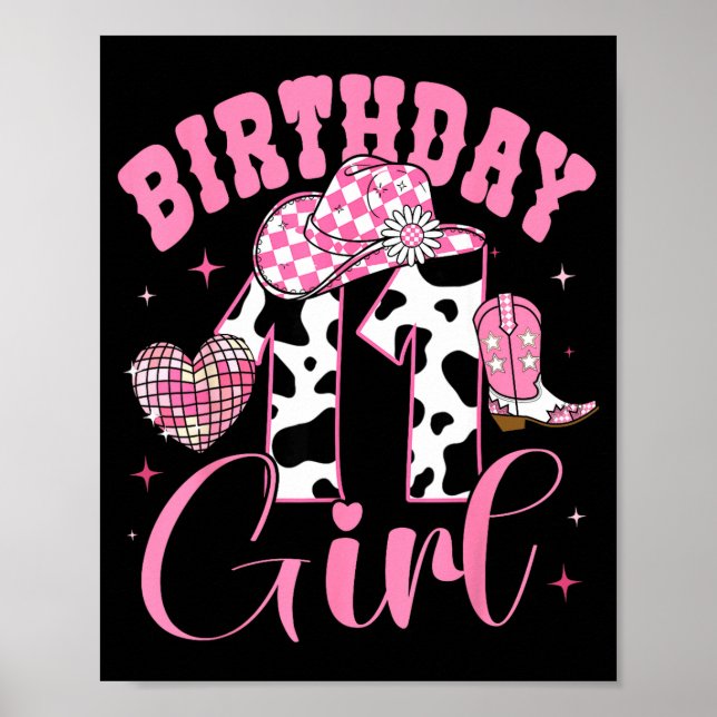 Happy 11th Birthday Girl Outfit Rodeo Western Cowg Poster (Framsidan)