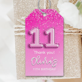 Happy 11th Birthday Pink Balloon for Her Presentetikett