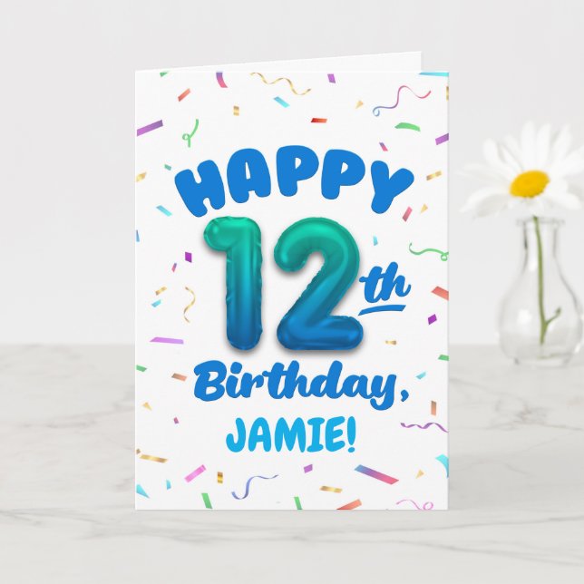 Happy 12th Birthday Card with Custom Name Kort (Liten växt)