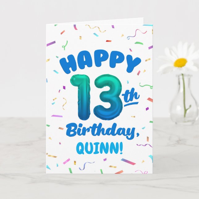 Happy 13th Birthday Card with Custom Name Kort (Liten växt)