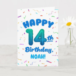 Happy 14th Birthday Card with Custom Name Kort