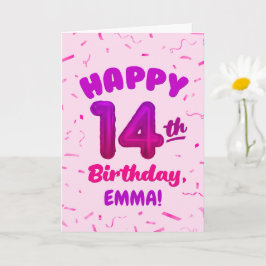 Happy 14th Birthday Card with Custom Name Kort