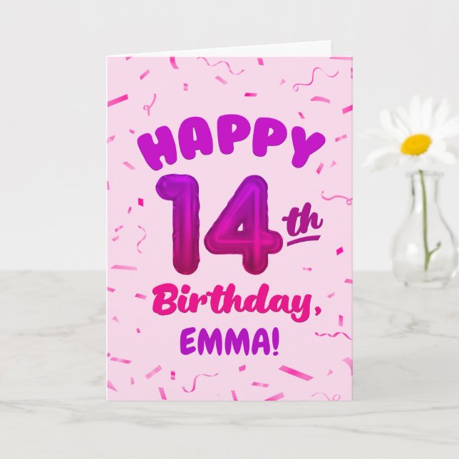 Happy 14th Birthday Card with Custom Name Kort (Liten växt)