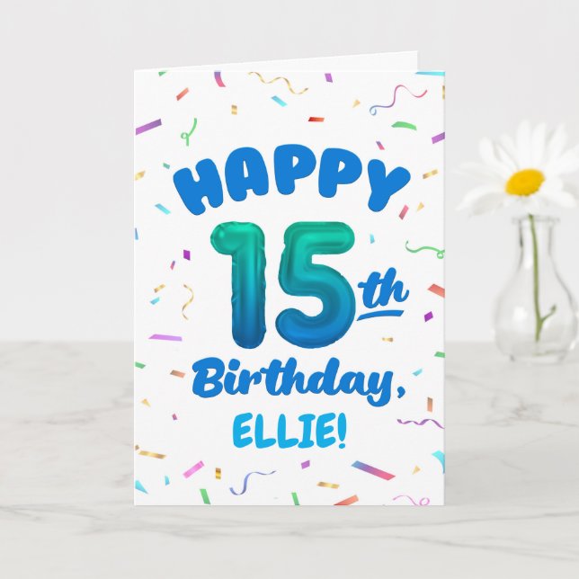 Happy 15th Birthday Card with Custom Name Kort (Liten växt)