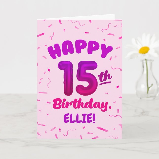 Happy 15th Birthday Card with Custom Name Kort (Liten växt)