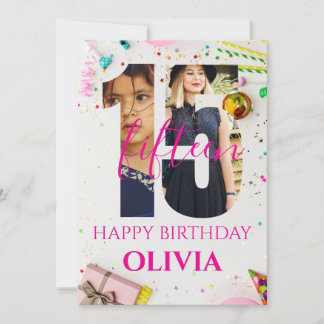 happy 15th Birthday Personalized card Inbjudningar