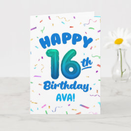 Happy 16th Birthday Card with Custom Name Kort