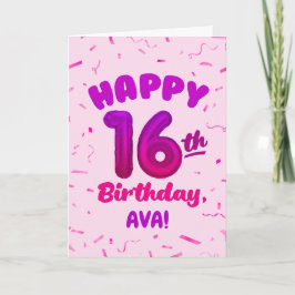 Happy 16th Birthday Card with Custom Name Kort