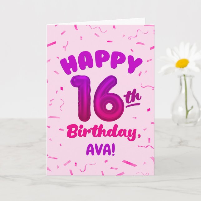 Happy 16th Birthday Card with Custom Name Kort (Liten växt)
