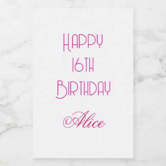 Happy 16th Birthday Pink White Custom Name Age Mat Etikett