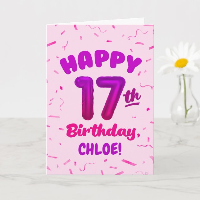 Happy 17th Birthday Card with Custom Name Kort (Liten växt)