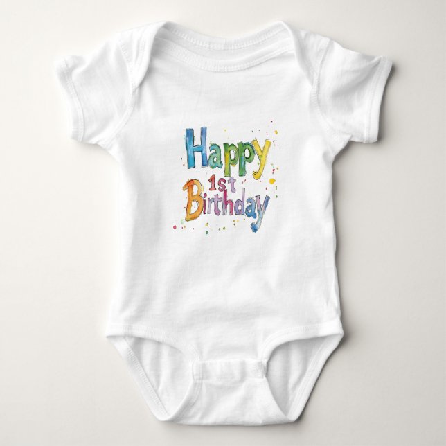 Happy 1st Birthday – Cute Text Art Design for Kids T Shirt (Framsida)