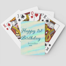 Happy 1st birthday kids baby blue green pastel ret casinokort